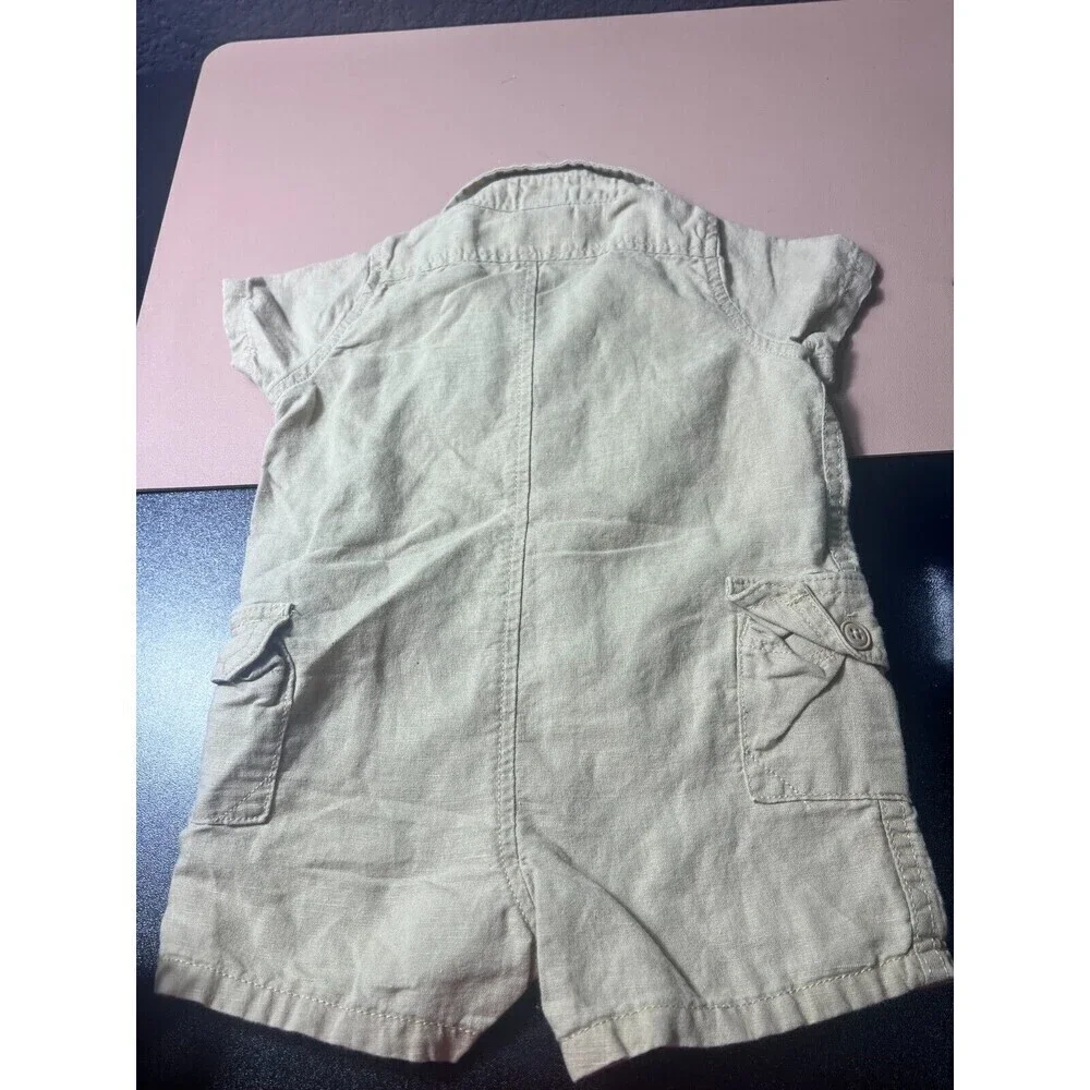 Baby Gap Boys Linen Cargo One-piece Overall for 0-3 Months Khaki Travel Casual